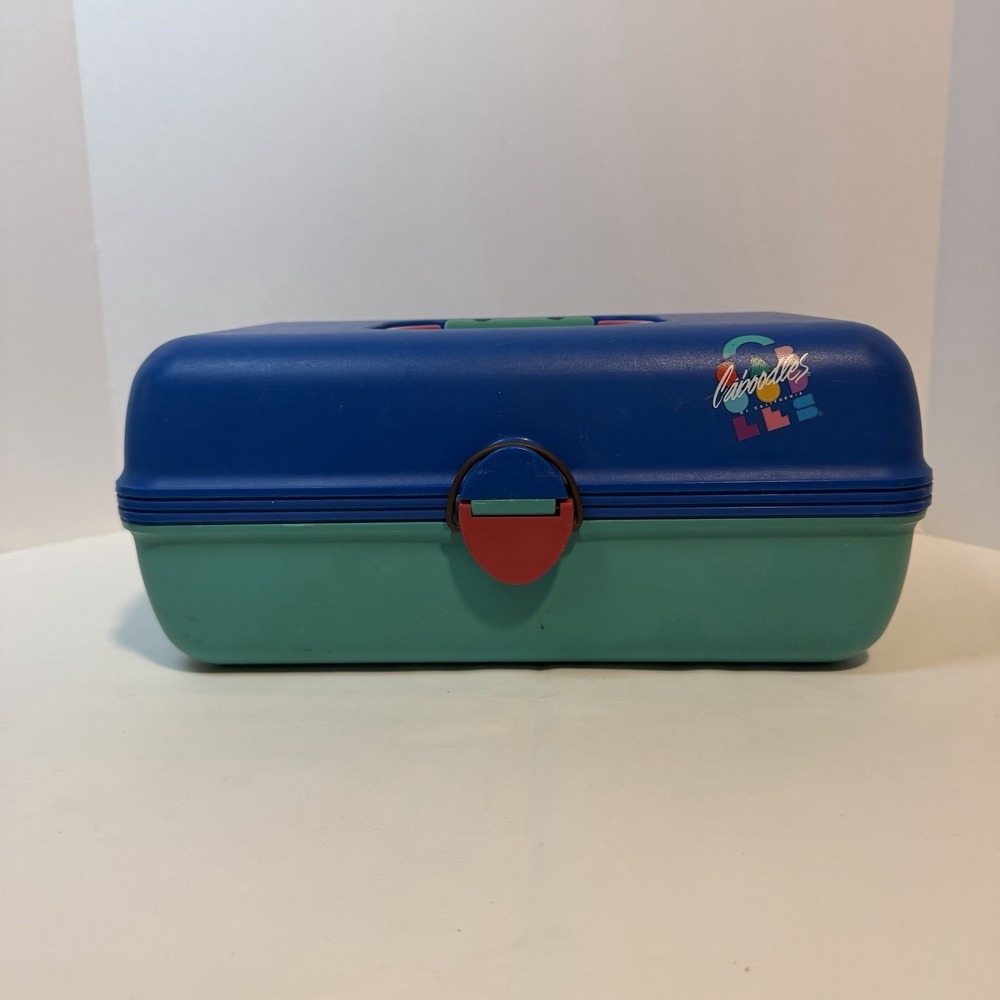 Vintage 90s Caboodles Makeup Carrying Case Organizer Blue Teal